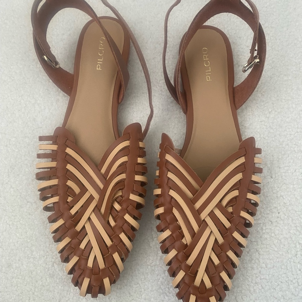 Anthropologie, Pilcro, Women’s Woven Leather Sandals, Size 10, Tan Multi Color